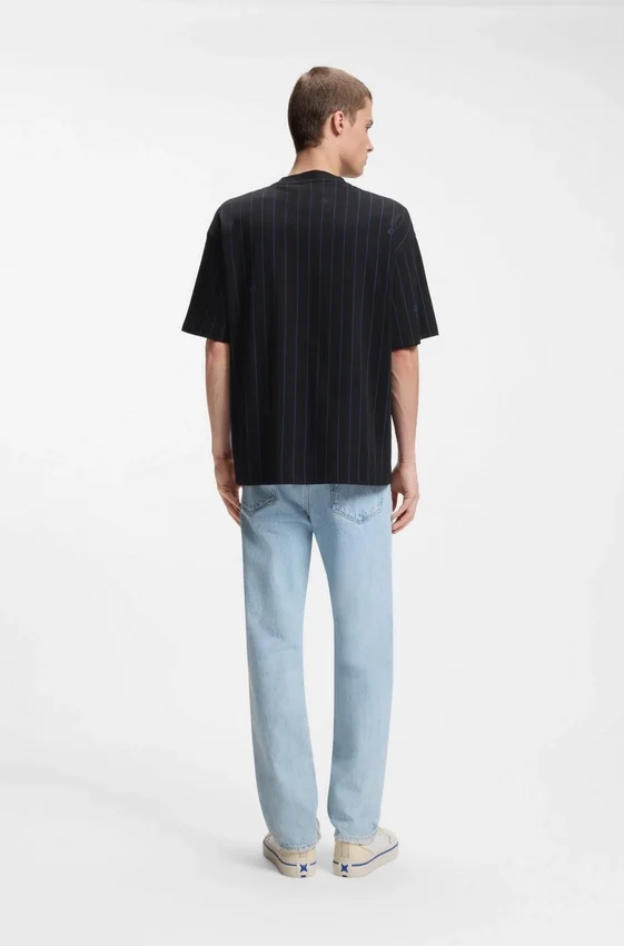 Cotton-jersey T-shirt with Happy HUGOs and stripe Cotton-jersey T-shirt with Happy HUGOs and stripe