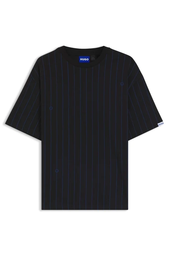 Cotton-jersey T-shirt with Happy HUGOs and stripe Cotton-jersey T-shirt with Happy HUGOs and stripe
