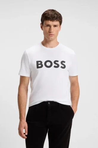 Cotton-jersey T-shirt with large logo print