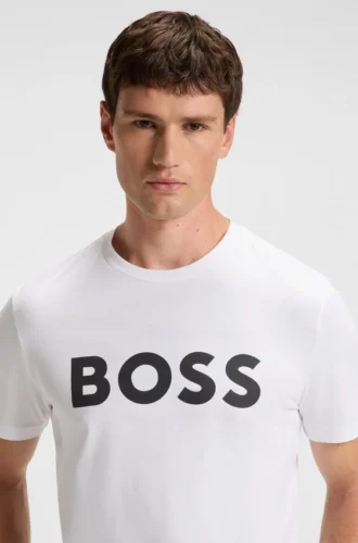 Cotton-jersey T-shirt with large logo print