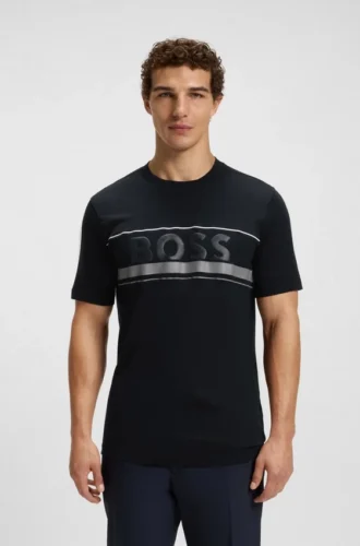 Cotton-jersey T-shirt with logo and stripe