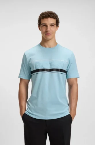 Cotton-jersey T-shirt with logo and stripe