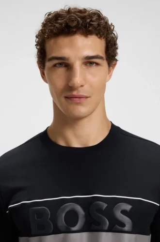 Cotton-jersey T-shirt with logo and stripe