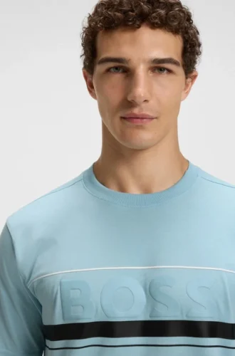 Cotton-jersey T-shirt with logo and stripe