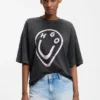 Cotton-jersey T-shirt with melted-effect Happy HUGO print