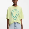 Cotton-jersey T-shirt with melted-effect Happy HUGO print
