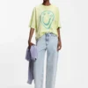 Cotton-jersey T-shirt with melted-effect Happy HUGO print