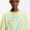 Cotton-jersey T-shirt with melted-effect Happy HUGO print
