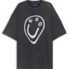 Cotton-jersey T-shirt with melted-effect Happy HUGO print