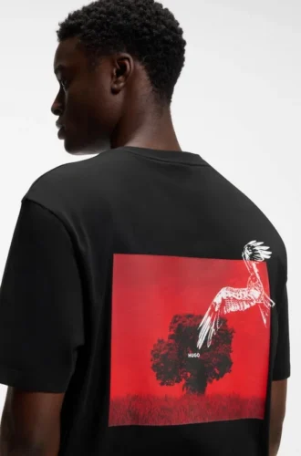 Cotton-jersey T-shirt with rear graphic