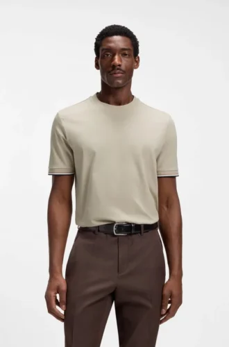 Cotton-jersey T-shirt with signature-stripe cuffs