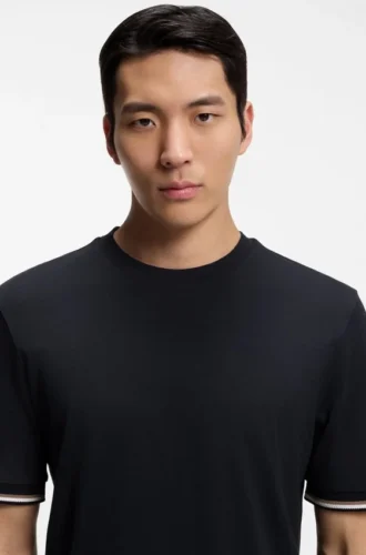 Cotton-jersey T-shirt with signature-stripe cuffs