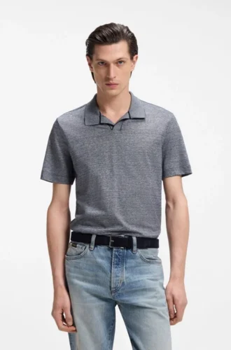 Cotton-linen polo shirt with Johnny collar