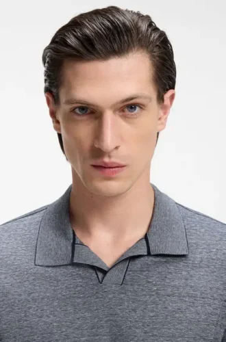 Cotton-linen polo shirt with Johnny collar