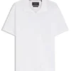 Cotton-linen polo shirt with Johnny collar