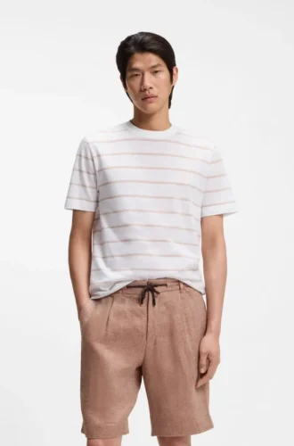 Cotton-linen T-shirt with horizontal stripe