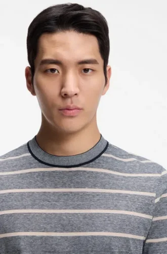 Cotton-linen T-shirt with horizontal stripe