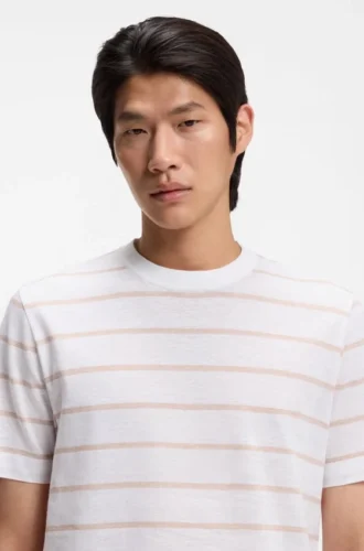Cotton-linen T-shirt with horizontal stripe