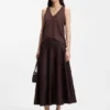 Cotton-linen top with V neckline