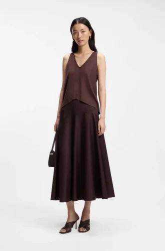 Cotton-linen top with V neckline