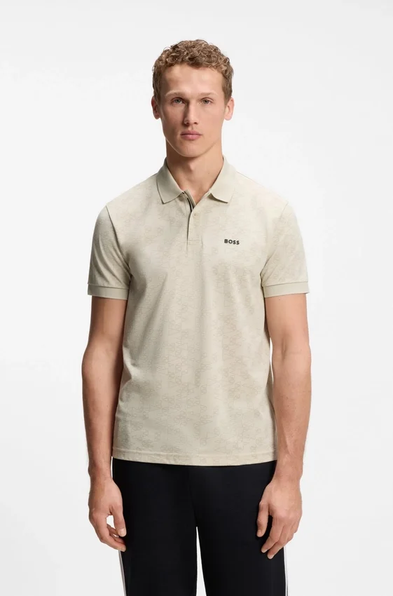Cotton-piqué polo shirt with all-over print Cotton-piqué polo shirt with all-over print