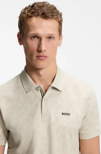 Cotton-piqué polo shirt with all-over print