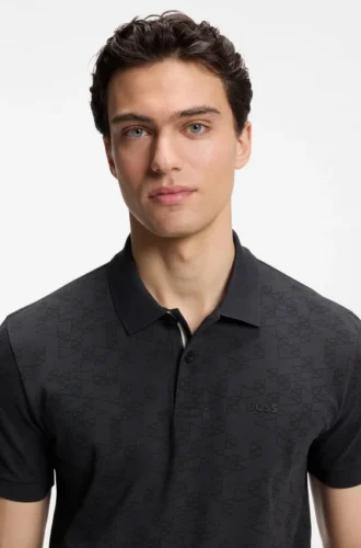 Cotton-piqué polo shirt with all-over print