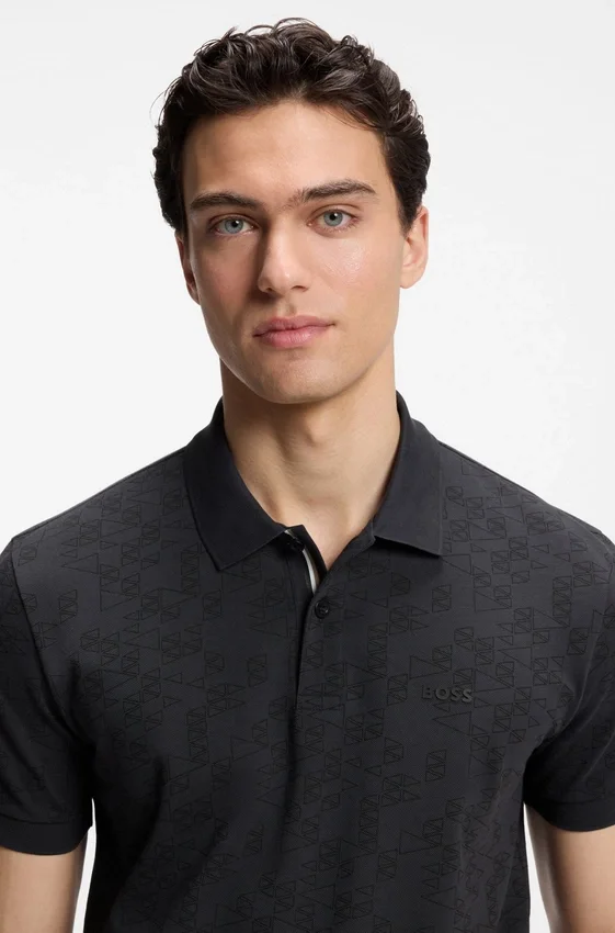 Cotton-piqué polo shirt with all-over print Cotton-piqué polo shirt with all-over print