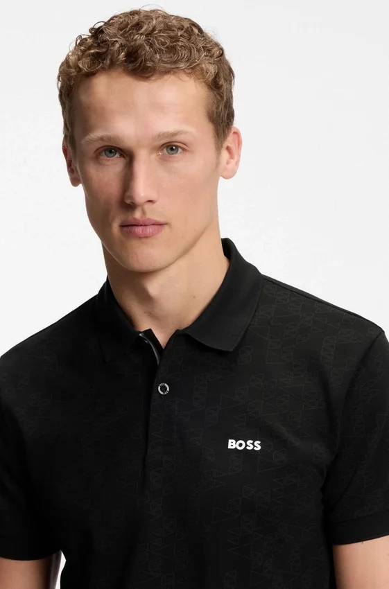 Cotton-piqué polo shirt with all-over print Cotton-piqué polo shirt with all-over print