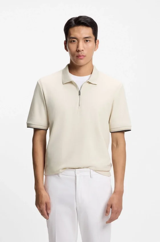 Cotton-piqué polo shirt with zip neck Cotton-piqué polo shirt with zip neck
