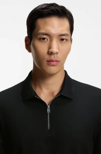 Cotton-piqué polo shirt with zip neck