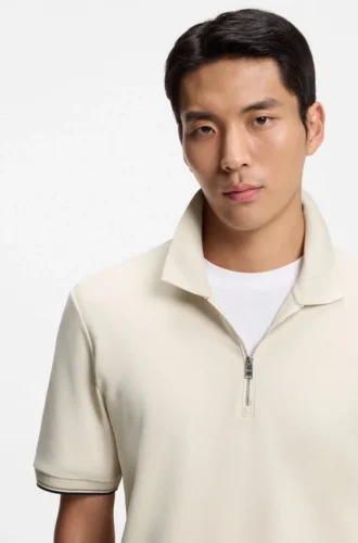 Cotton-piqué polo shirt with zip neck