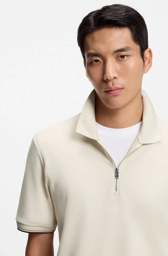 Cotton-piqué polo shirt with zip neck Cotton-piqué polo shirt with zip neck