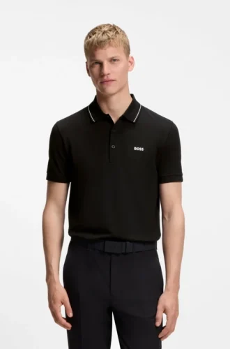 Cotton piqué slim-fit polo shirt with a collar stripe