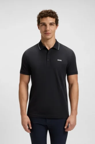 Cotton piqué slim-fit polo shirt with a collar stripe