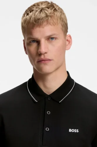 Cotton piqué slim-fit polo shirt with a collar stripe