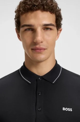Cotton piqué slim-fit polo shirt with a collar stripe