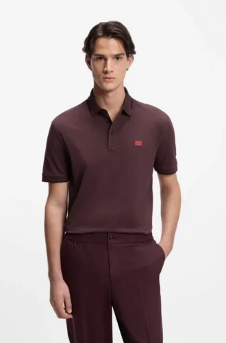 Cotton-piqué slim-fit polo shirt with red logo label