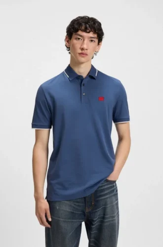Cotton-piqué slim-fit polo shirt with red logo label