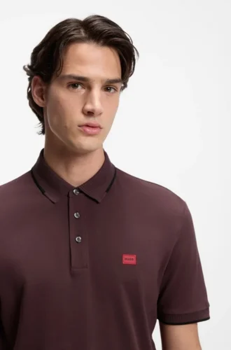Cotton-piqué slim-fit polo shirt with red logo label
