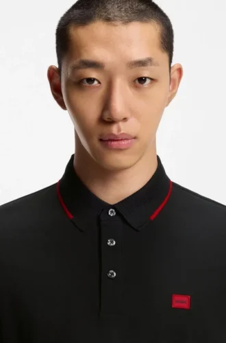 Cotton-piqué slim-fit polo shirt with red logo label
