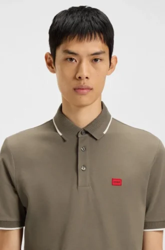 Cotton-piqué slim-fit polo shirt with red logo label