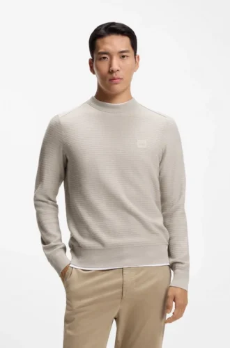 Cotton piqué sweater with logo patch