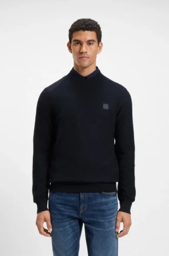 Cotton piqué sweater with logo patch