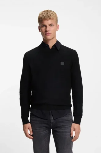 Cotton piqué sweater with logo patch