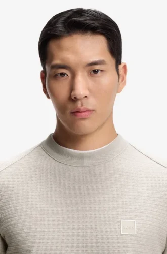Cotton piqué sweater with logo patch