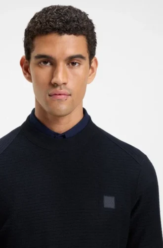 Cotton piqué sweater with logo patch