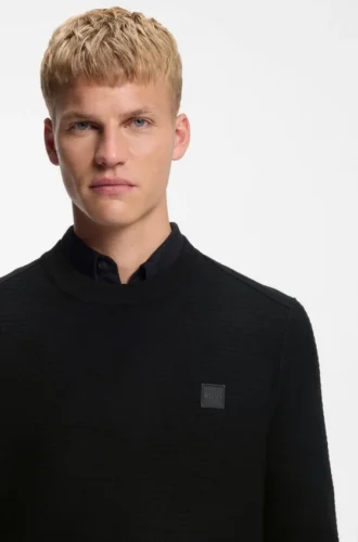 Cotton piqué sweater with logo patch