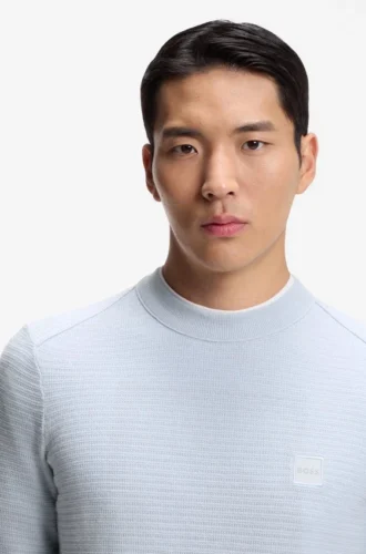 Cotton piqué sweater with logo patch