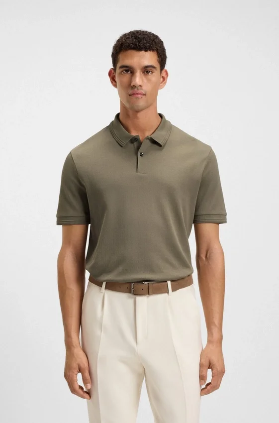 Cotton polo shirt with herringbone structure Cotton polo shirt with herringbone structure